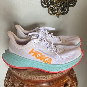 💚🧡Hoka One One Carbon X 2 White Blazing Orange 1113527-WBOR Running Shoes 9💚🧡